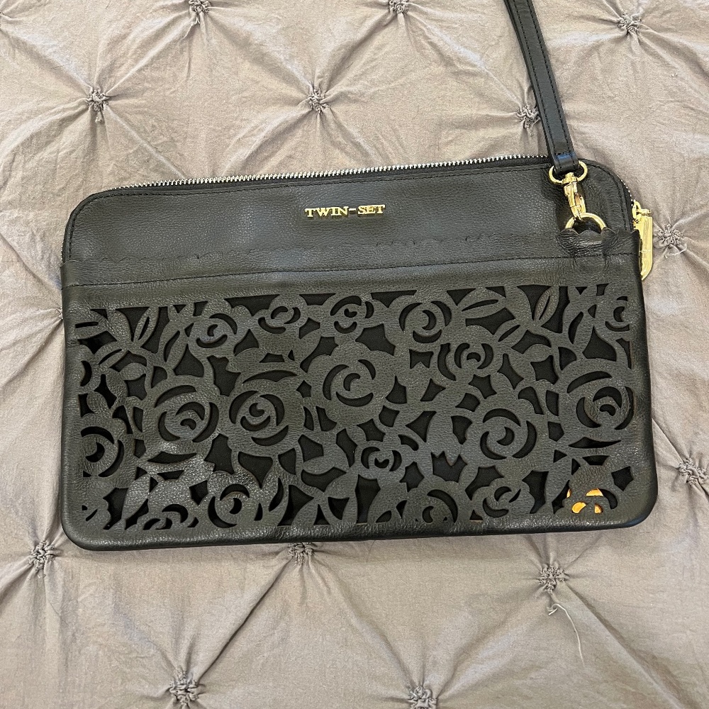 Black leather clutch